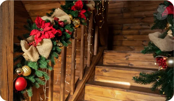 naturalne świąteczne ozdoby na schody 